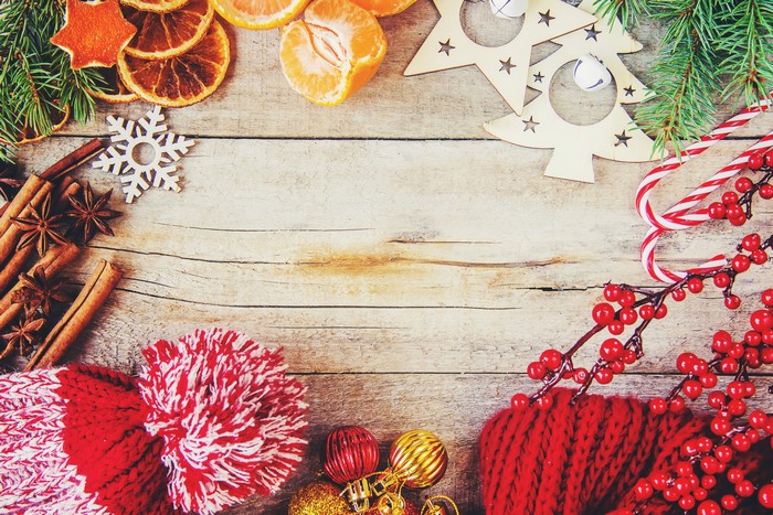 Christmas Decorations on Wood Planks