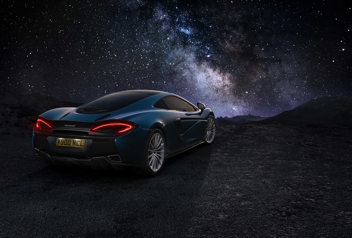 4K McLaren 570GT Blue Back View