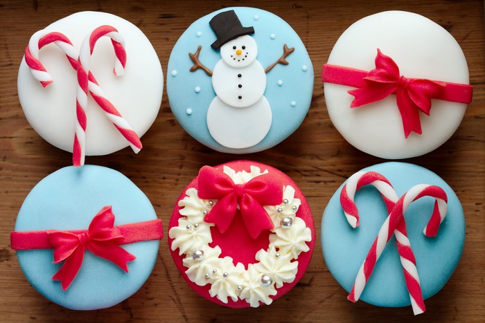 Christmas cupcakes with festive decorations