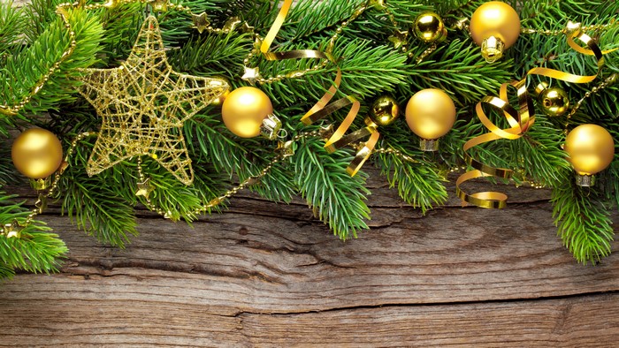 Christmas Decorations on Wood Planks