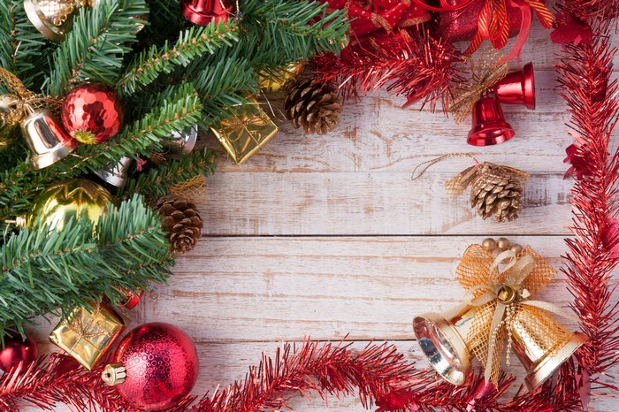 Christmas Decorations on Wood Planks