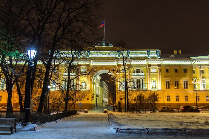 Arch of the General Staff Building in St. Petersburg at Night