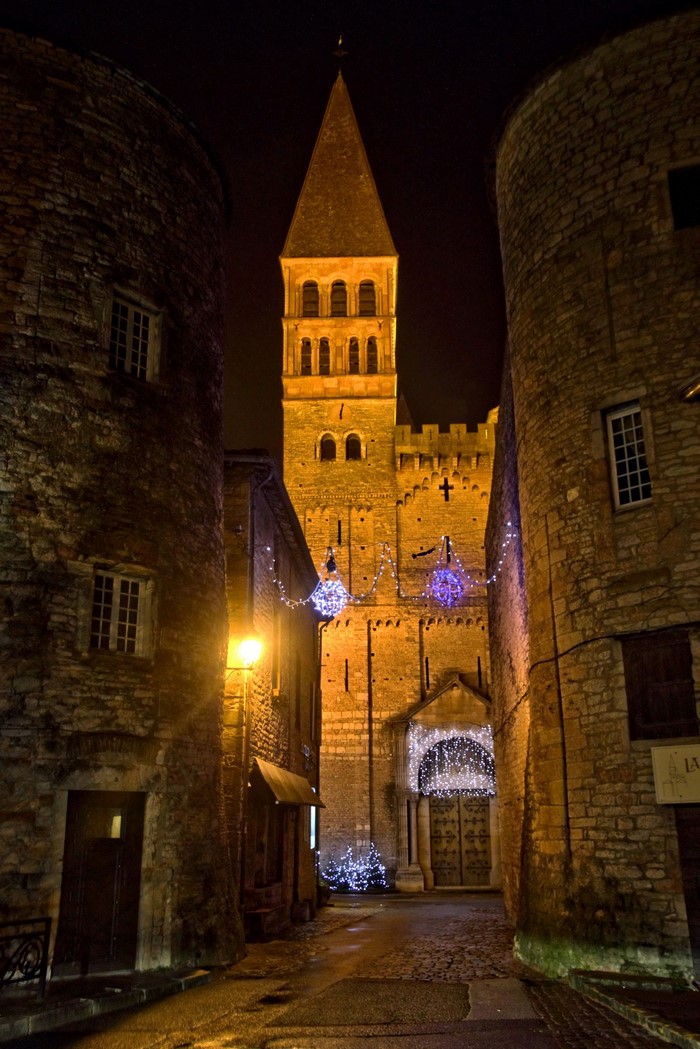 Abbey of Saint Philibert, Tournus, Burgundy, France at night