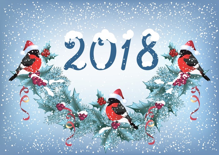 2018 Christmas Bullfinches and Holly Wreath