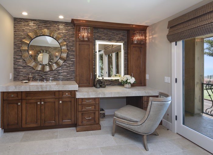 Bathroom Vanity with Mirror and Armchair