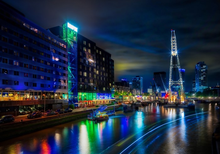 Rotterdam Netherlands Riverfront at Night