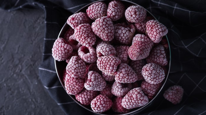 Frozen Raspberries in a Bowl