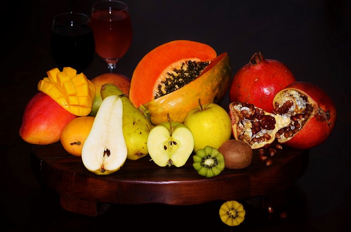 4K Fruit Still Life with Pomegranate, Pears, Kiwi, Apples, and Papaya