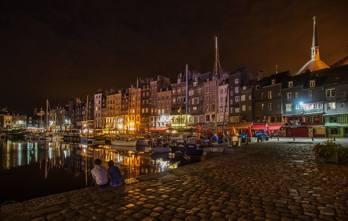 Honfleur, France Marinas at Night
