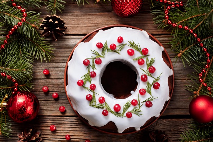 Christmas bundt cake with cranberries and rosemary