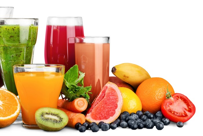Assortment of Fresh Juices and Fruits
