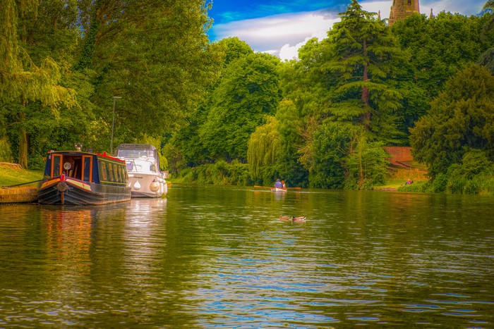 Boats on a river in Stratford Upon Avon, United Kingdom