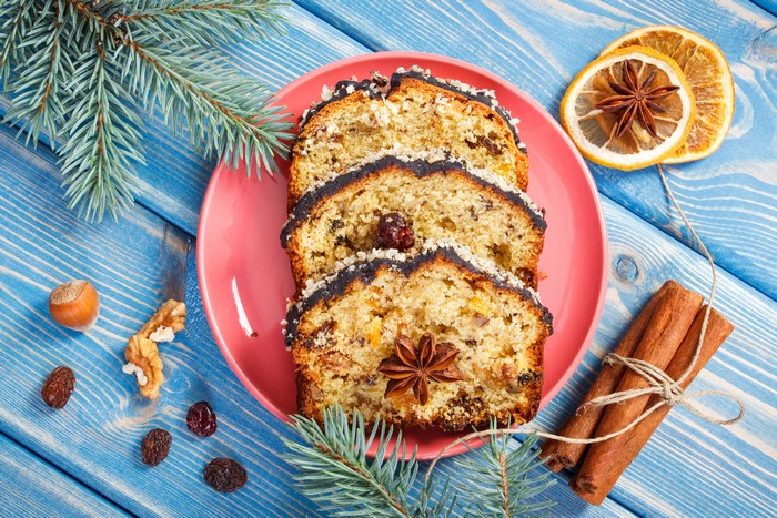 Christmas Pound Cake Slices with Spices and Nuts