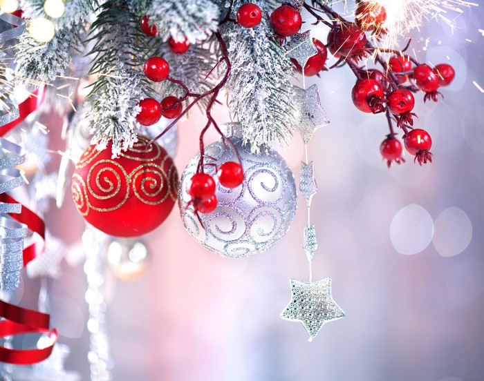Christmas ornaments with berries and stars