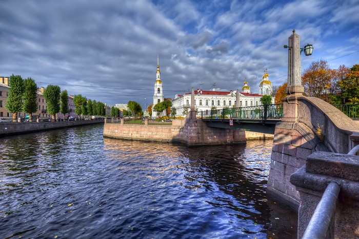St. Petersburg Canal with Bridge and Cathedral