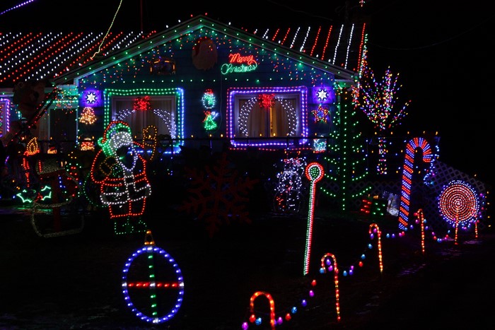 Christmas lights display on a house in Canada