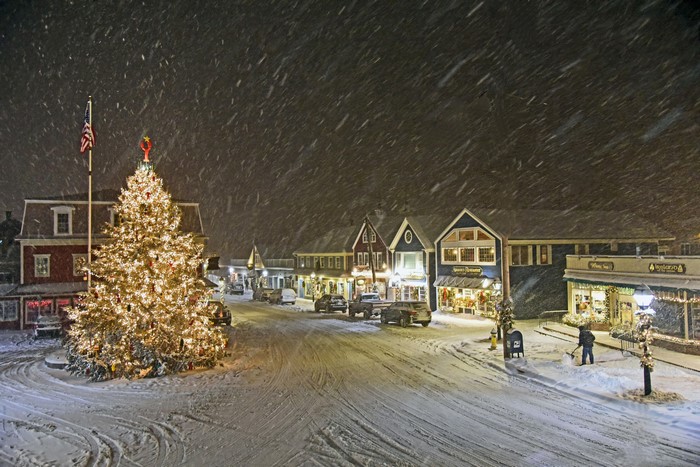Dock Square Kennebunkport Christmas Snow Scene