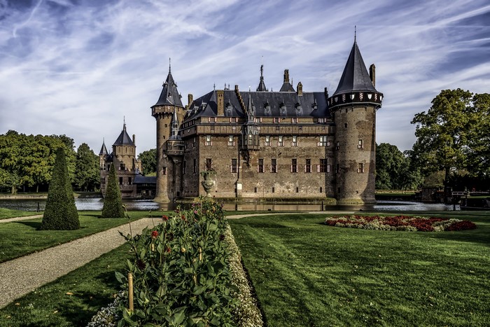 Castle De Haar in the Netherlands with manicured gardens