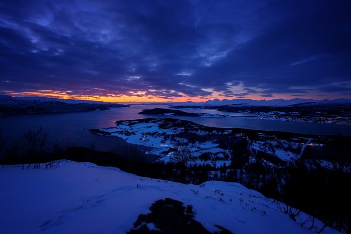 Winter sunset over Skjerstadfjorden, Norway