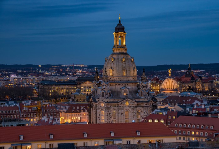Dresden Frauenkirche church at dusk, Germany