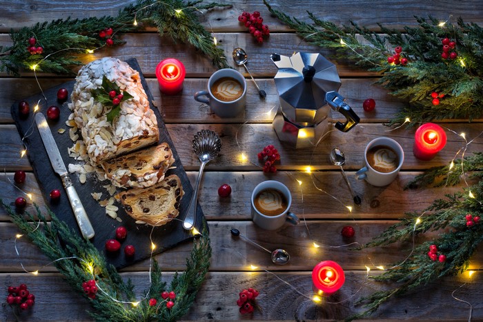 Christmas Stollen with Coffee and Candles