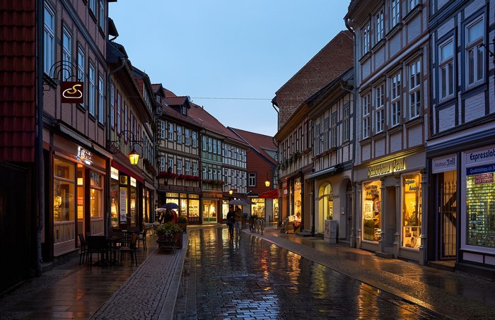 Street in Wernigerode, Germany at Dusk