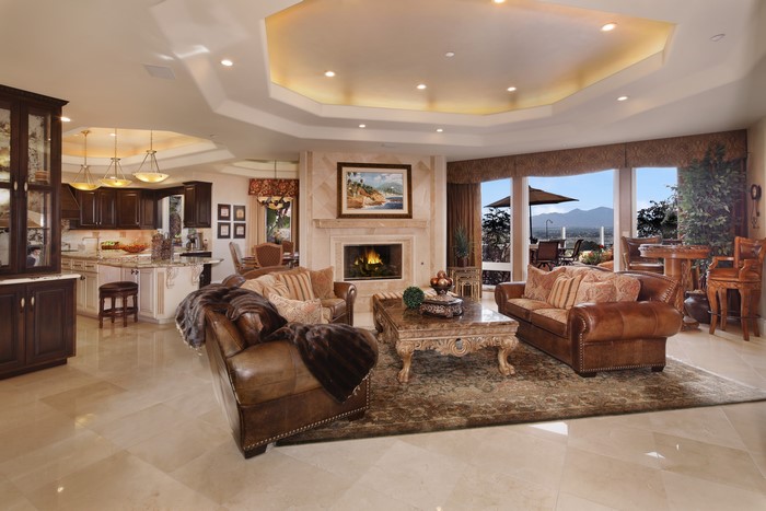 Luxury Living Room with Kitchen and Scenic View