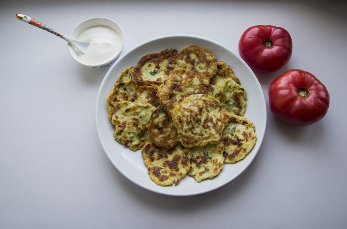 Pancakes with Tomatoes and Sour Cream