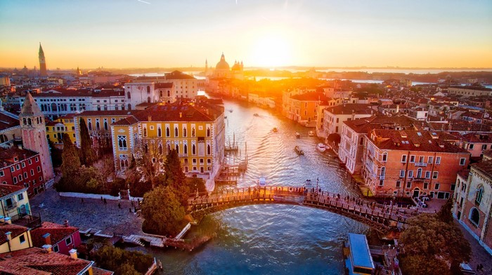Venice, Italy at Sunrise with Grand Canal and Bridge