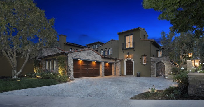 Luxury Mansion with Garage in Newport Beach at Dusk