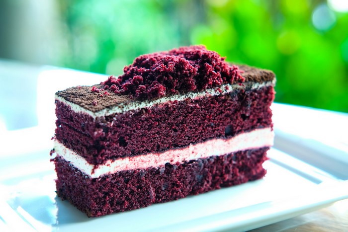 Red Velvet Cake Slice with Cream Cheese Frosting