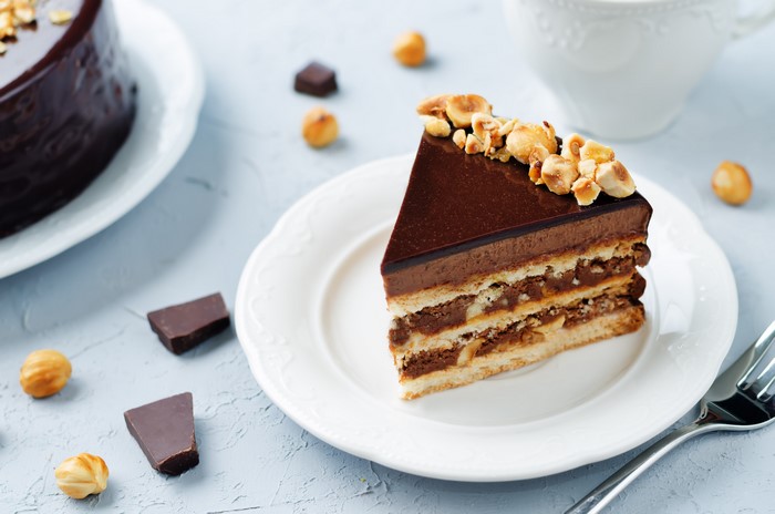 Chocolate Hazelnut Cake Slice on a Plate