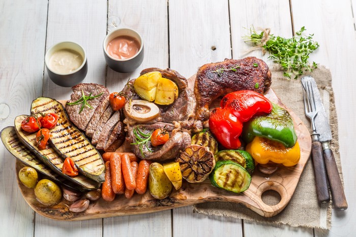 Grilled Meat and Vegetables Platter with Dips