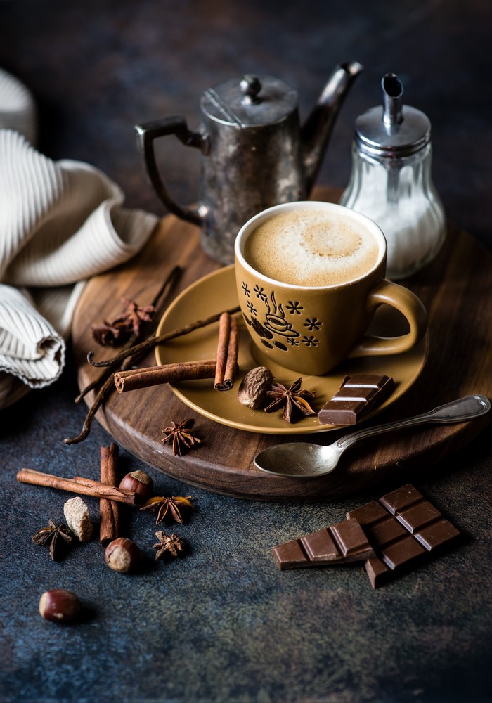 Coffee with Chocolate, Cinnamon, Nuts, and Star Anise