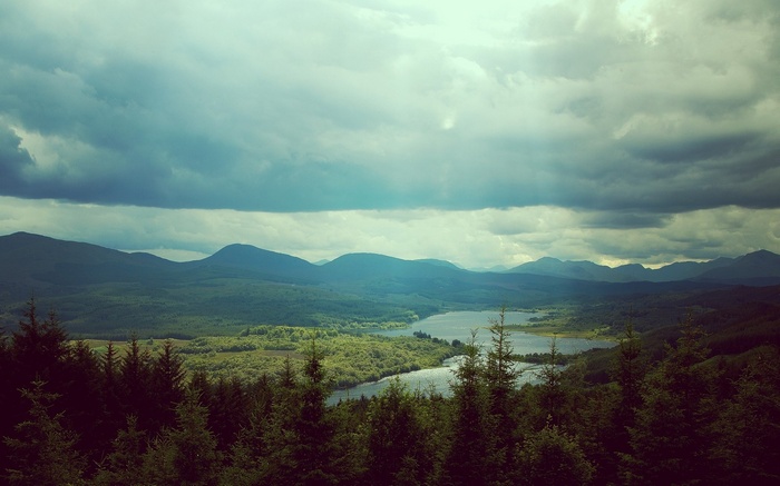 Mountainous Landscape with Lake and Forest