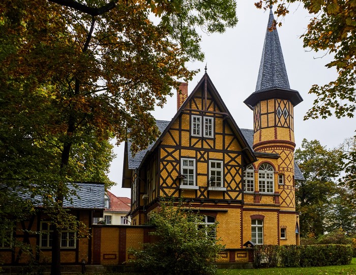 Half-timbered houses in Quedlinburg, Germany during autumn