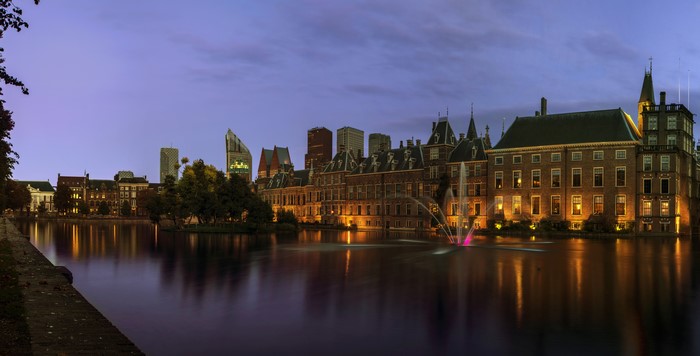 The Hague Netherlands Evening Canal with Fountain