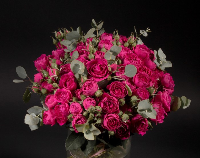 Vibrant Wine-Colored Rose Bouquet with Greenery