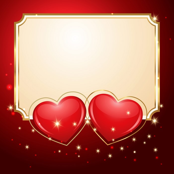 Valentine's Day Template Greeting Card with Two Hearts