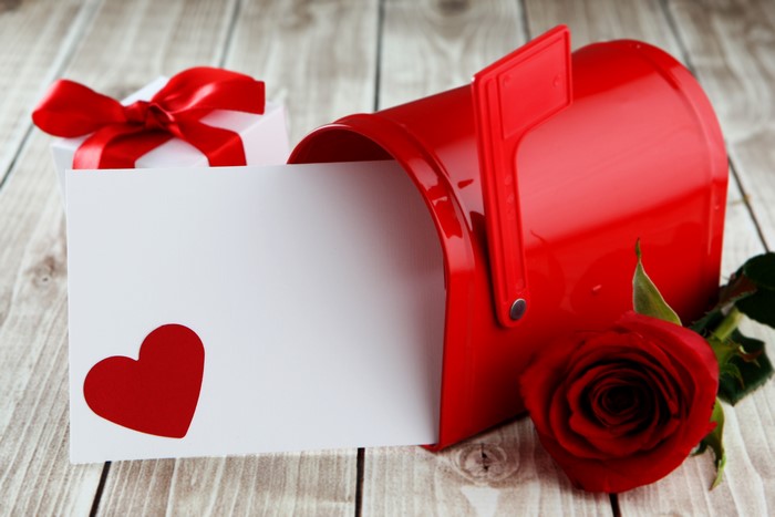 Valentine's Day mailbox with rose and gift