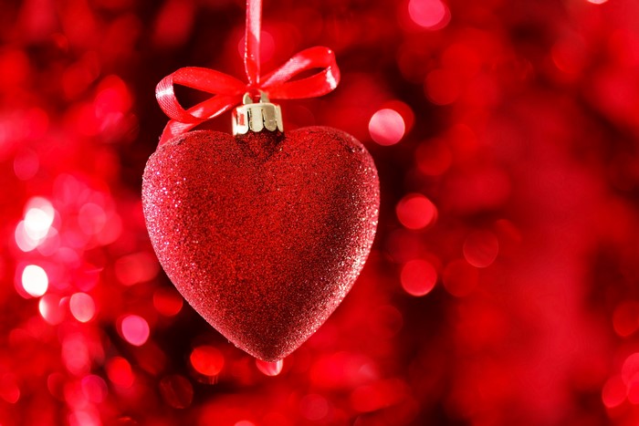 Red Glitter Heart Ornament with Bow