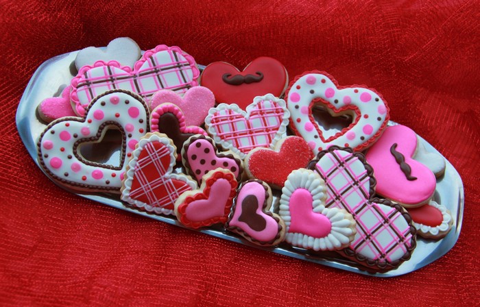 Valentine's Day Heart Cookies on Red Background