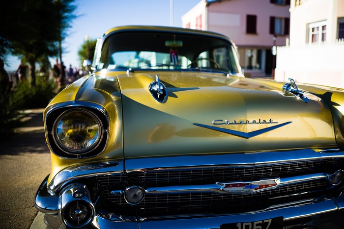 Gold 1957 Chevrolet Bel Air Front Closeup