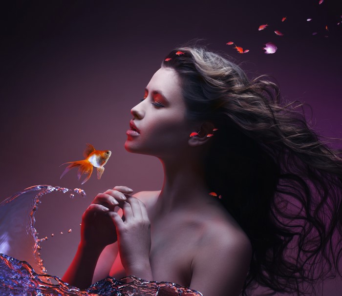 Woman with fish and water