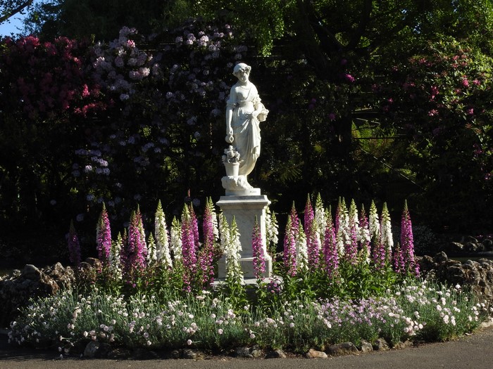 Statue in Ballarat Botanic Gardens with Foxgloves