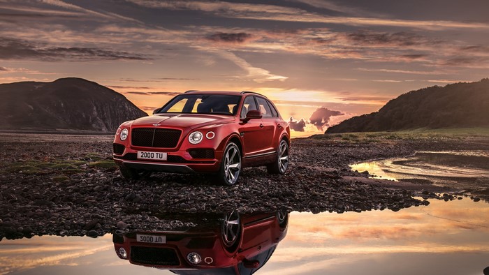 Red Bentley Bentayga 2018 SUV at Sunset