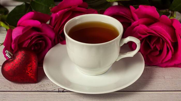 Cup of Tea with Roses and Heart Decoration