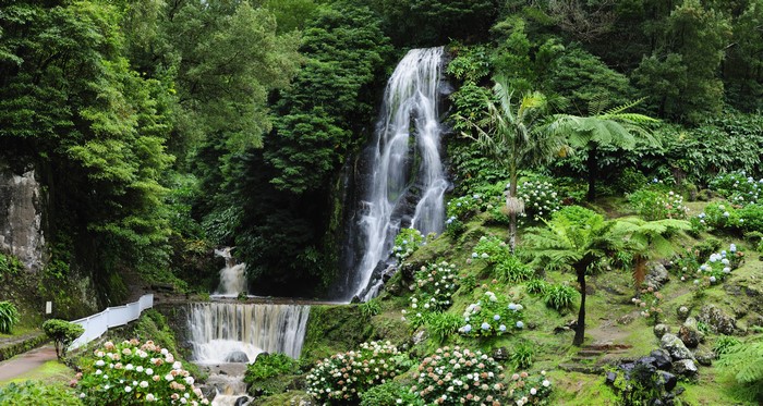 Parque Natural da Ribeira dos Caldeiroes Waterfall in Portugal