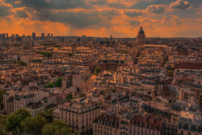 Paris cityscape at sunset from above