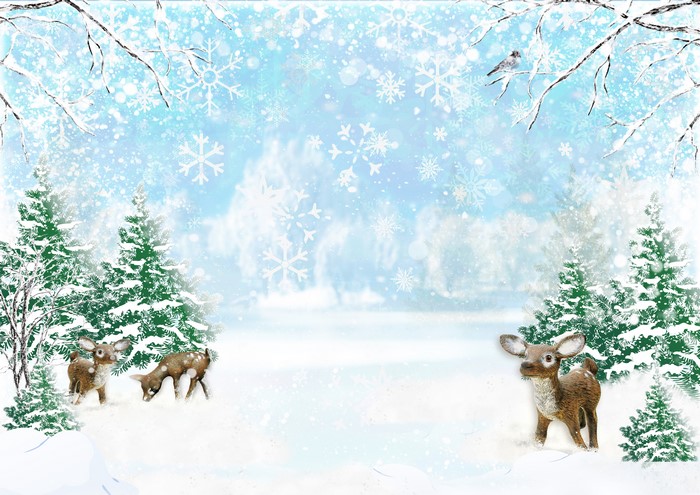 Winter Scene with Deer and Snow